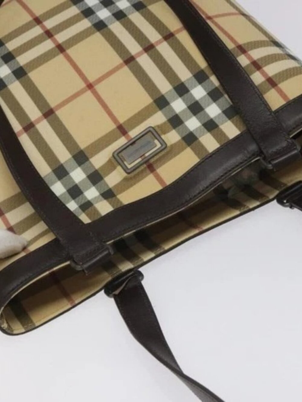 BURBERRY Nova Check Tote Bag PVC Leather Beige Brown Auth BA401 - Picture 6 of 16